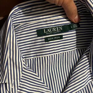 Lauren Ralph Lauren Blue and White Striped Non-Iron Dress Shirt